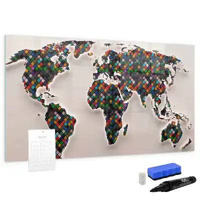 Schreib-Magnettafel mit Motiv einer abstrakten Weltkarte