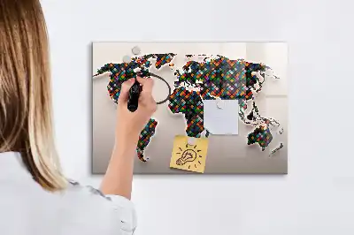 Schreib-Magnettafel mit Motiv einer abstrakten Weltkarte