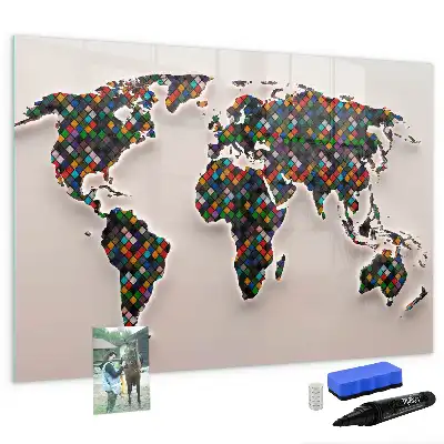 Schreib-Magnettafel mit Motiv einer abstrakten Weltkarte