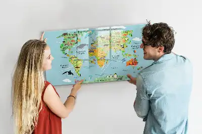 Beschreibbare Magnettafel mit Tier-Weltkarte