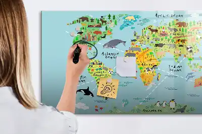 Beschreibbare Magnettafel mit Tier-Weltkarte