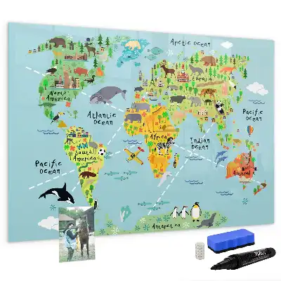 Beschreibbare Magnettafel mit Tier-Weltkarte