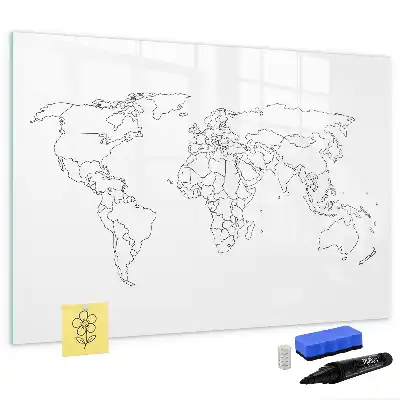 Schreibbare Magnettafel mit Motiv Weltkarte