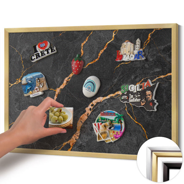 Magnettafel mit goldenem Rahmen Verzierter dunkler Marmor