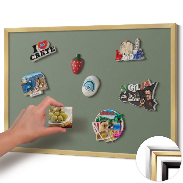 Magnettafel mit goldenem Rahmen Farbe Olivgrün