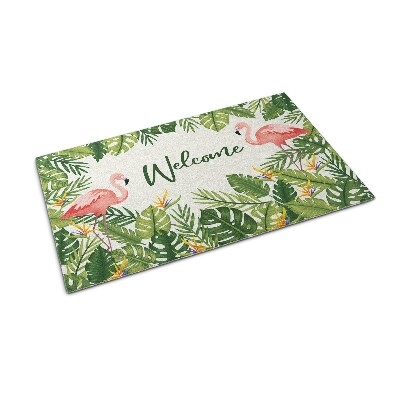 Fussmatte innen Welcome Flamingos und Blätter