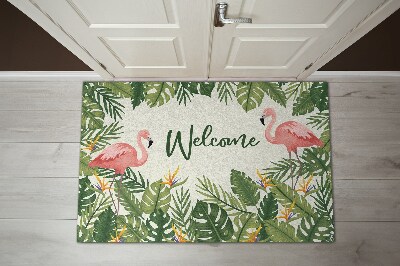 Fussmatte innen Welcome Flamingos und Blätter