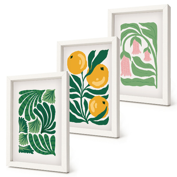 Bilderwand Minimalistische Pflanzenmuster mit Früchten und Blättern