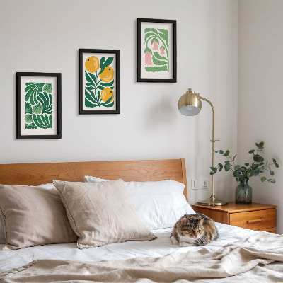 Bilderwand Minimalistische Pflanzenmuster mit Früchten und Blättern