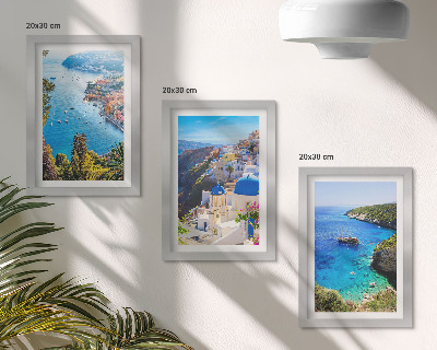 Bilderset mit rahmen Griechische Küstenlandschaft und die Stadt Oia auf Santorin