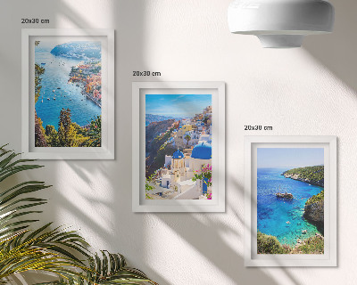 Bilderset mit rahmen Griechische Küstenlandschaft und die Stadt Oia auf Santorin