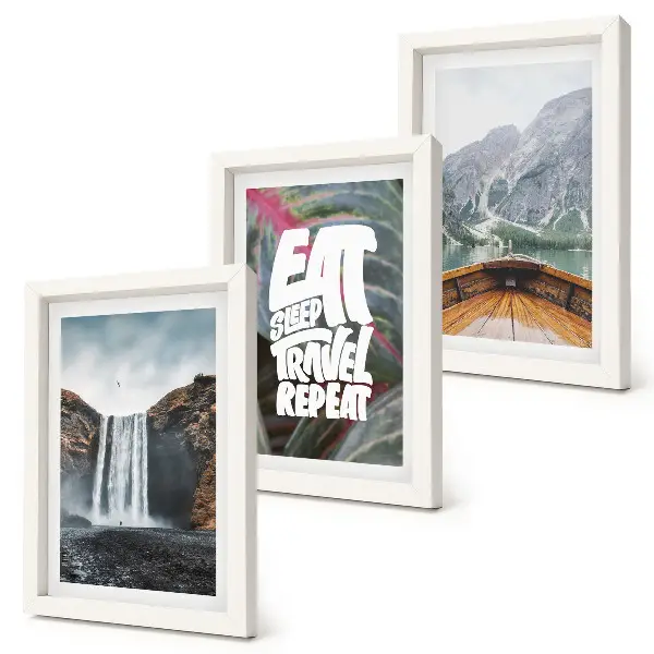 Bilderwand mit Wasserfall, Bergen, Naturlandschaft und Bootsfahrt