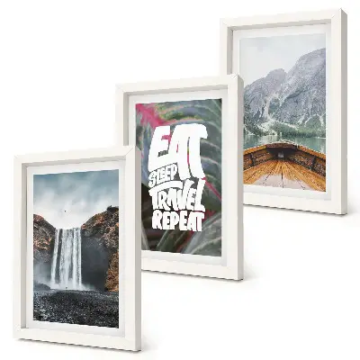Bilderwand mit Wasserfall, Bergen, Naturlandschaft und Bootsfahrt
