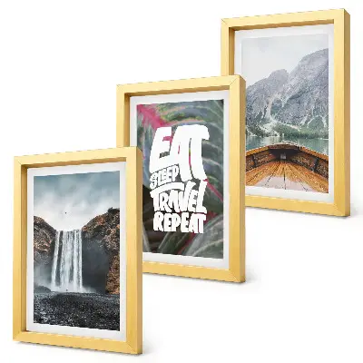 Bilderwand mit Wasserfall, Bergen, Naturlandschaft und Bootsfahrt