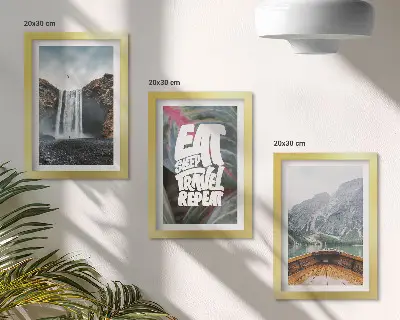Bilderwand mit Wasserfall, Bergen, Naturlandschaft und Bootsfahrt