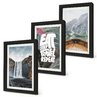 Bilderwand mit Wasserfall, Bergen, Naturlandschaft und Bootsfahrt