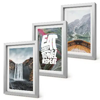Bilderwand mit Wasserfall, Bergen, Naturlandschaft und Bootsfahrt
