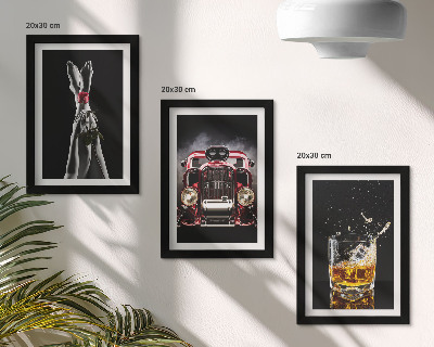 Bilderset mit rahmen Frauenbeine mit einer Rose, ein Oldtimer, ein Glas Whisky