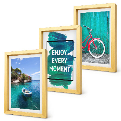 Bilderwand Meerblick mit inspirierender Inschrift für Boote und Fahrräder