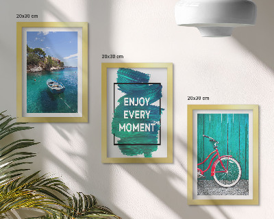 Bilderwand Meerblick mit inspirierender Inschrift für Boote und Fahrräder