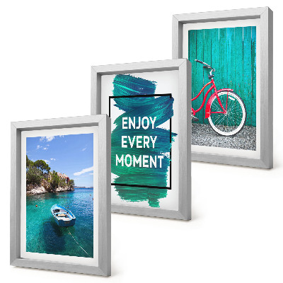 Bilderwand Meerblick mit inspirierender Inschrift für Boote und Fahrräder