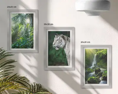 Fototapete Dschungel mit weißem Tiger und Wasserfall