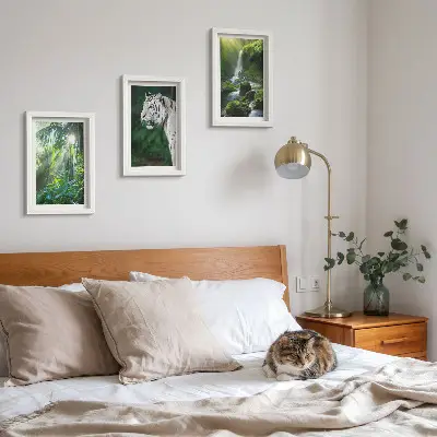 Fototapete Dschungel mit weißem Tiger und Wasserfall