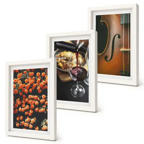 Bilderwand Vintage-Romantik mit Blumen, Wein und Violine
