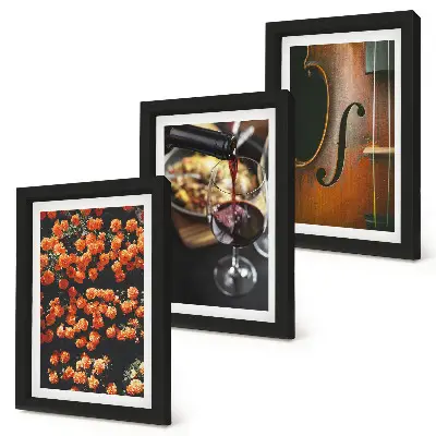 Bilderwand Vintage-Romantik mit Blumen, Wein und Violine