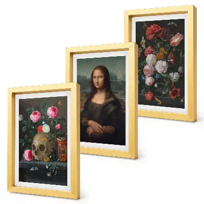 Fototapete mit Vintage-Blumen, Totenkopf und Mona-Lisa-Porträt von Leonardo da Vinci