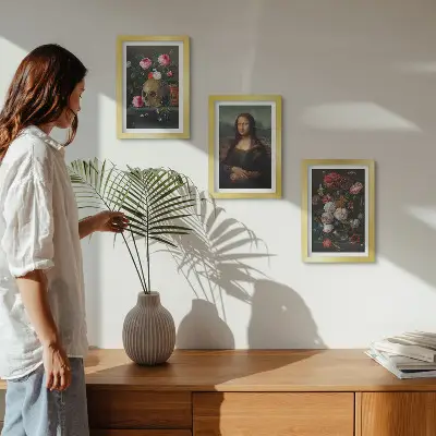 Fototapete mit Vintage-Blumen, Totenkopf und Mona-Lisa-Porträt von Leonardo da Vinci
