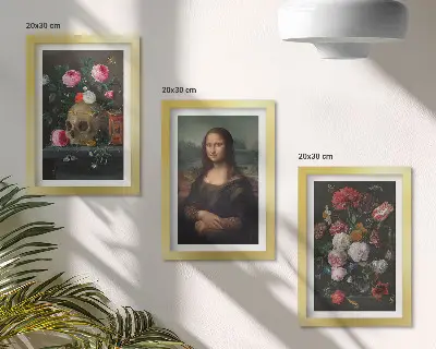 Fototapete mit Vintage-Blumen, Totenkopf und Mona-Lisa-Porträt von Leonardo da Vinci