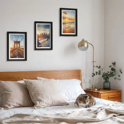 Bilderwand mit Brücken und Sonnenuntergängen in der Stadtlandschaft