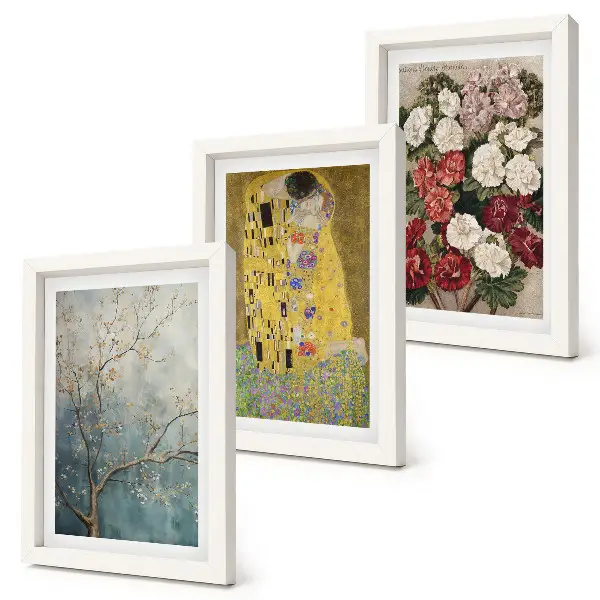 Fototapete mit Blumen und Bäumen im Malstil von Gustav Klimts Der Kuss