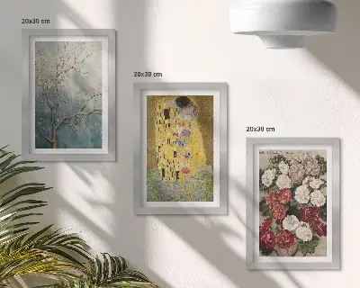 Fototapete mit Blumen und Bäumen im Malstil von Gustav Klimts Der Kuss