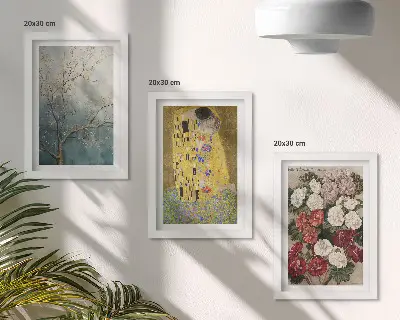 Fototapete mit Blumen und Bäumen im Malstil von Gustav Klimts Der Kuss