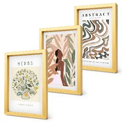 Bilderwand mit minimalistischen Postern in Boho-Ästhetik und Pastellfarben