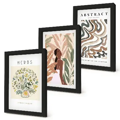 Bilderwand mit minimalistischen Postern in Boho-Ästhetik und Pastellfarben