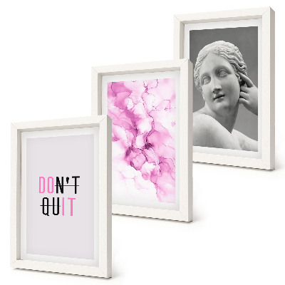 Bilderset mit rahmen Abstraktion in Aquarell, inspirierender Slogan, antike Skulptur