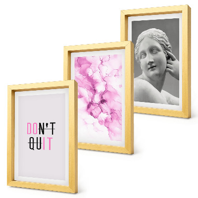 Bilderset mit rahmen Abstraktion in Aquarell, inspirierender Slogan, antike Skulptur