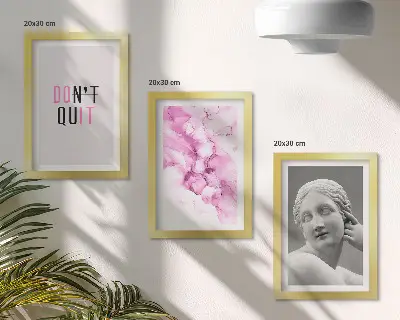 Bilderset mit Rahmen mit Abstraktion in Aquarell, inspirierendem Slogan und antiker Skulptur