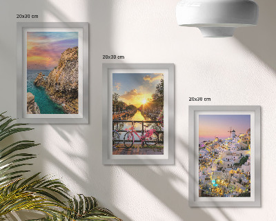 Bilderset mit rahmen Meerblick mit Sonnenuntergang und Stadtansicht