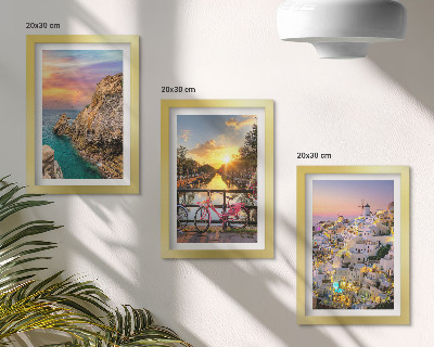 Bilderset mit rahmen Meerblick mit Sonnenuntergang und Stadtansicht