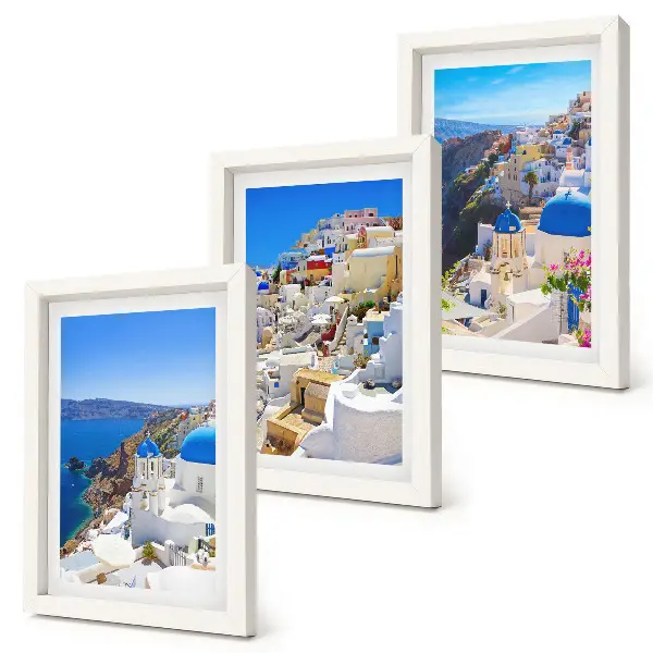 Bilderwand mit Landschaftsansichten der Stadt Oia auf Santorin in Griechenland