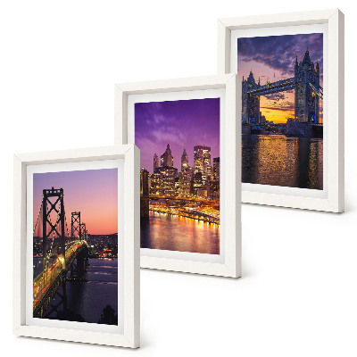 Bilderwand Brücken und Stadtansichten im Sonnenuntergang