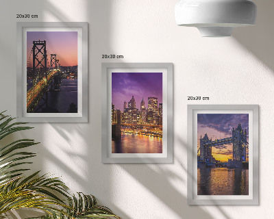 Bilderwand Brücken und Stadtansichten im Sonnenuntergang