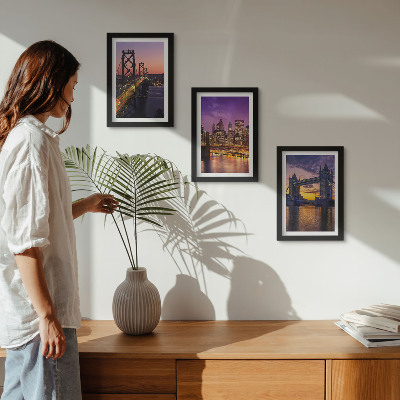 Bilderwand Brücken und Stadtansichten im Sonnenuntergang