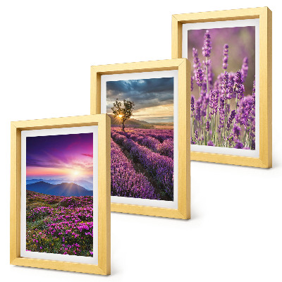 Bilderset mit rahmen Landschaft mit Lavendelfeldern und Sonnenuntergang