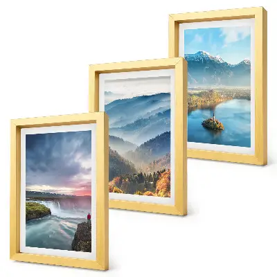 Bilderwand mit malerischen Berglandschaften und Wasserfällen in der Natur