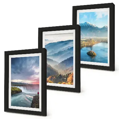 Bilderwand mit malerischen Berglandschaften und Wasserfällen in der Natur